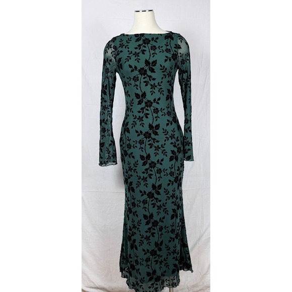 Pretty Garden Dresses & Skirts - Pretty Garden Maxi Dress S Green Velvet Burnout Long Bell Sleeve Whimsigoth